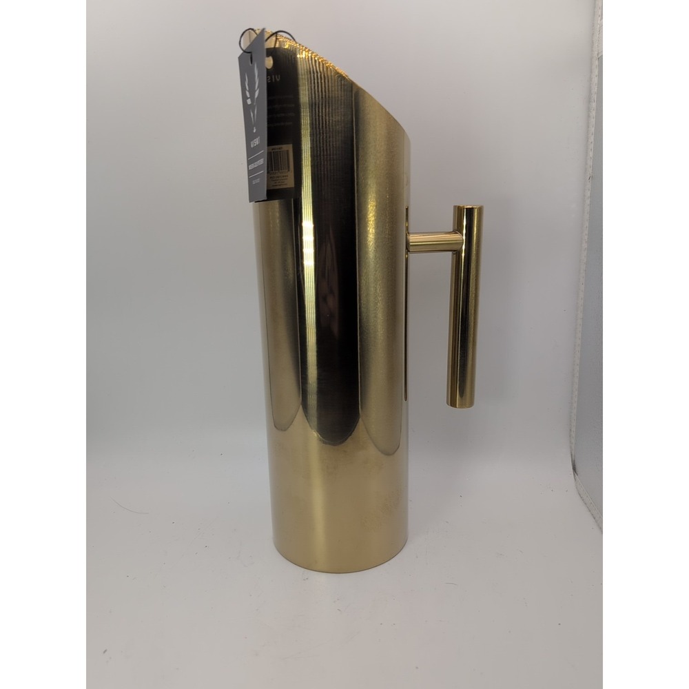 Viski Gold Modern Chic Drink Caraf  Stainless Steel 26 Oz Pitcher w Handle NEW